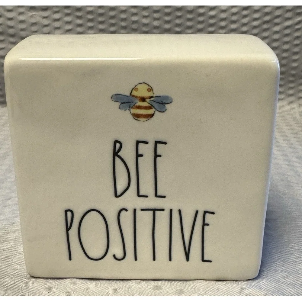 Rae Dunn Desk block/shelf Sign Bee Positive Inspiration 4x4x2 New